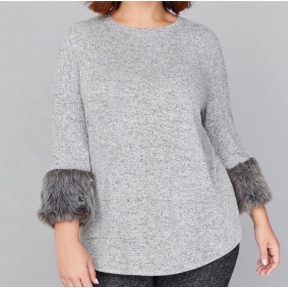Lane Bryant | Hacci Top with Faux Fur Cuffs - Picture 1 of 6